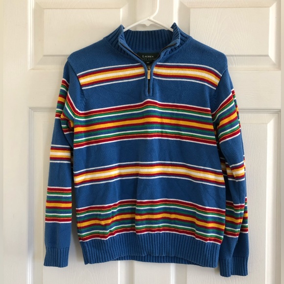 Vintage Ralph Lauren Striped V 1/4 Zip Collared Sweater - Picture 1 of 3